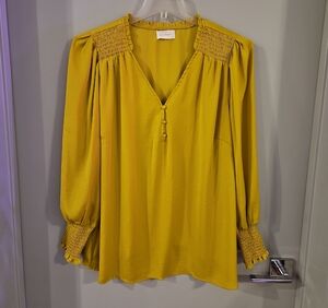 MELLODAY Mustard Smocked Blouse